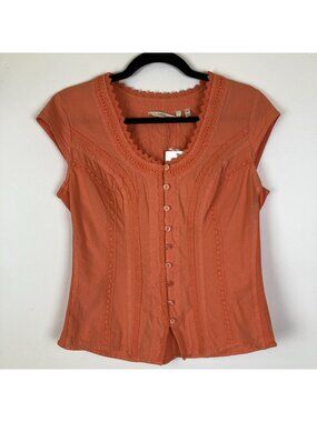 Soft Surroundings Coral Button Down Top Size XS NEW NWT Prairie Boho Cottagecore